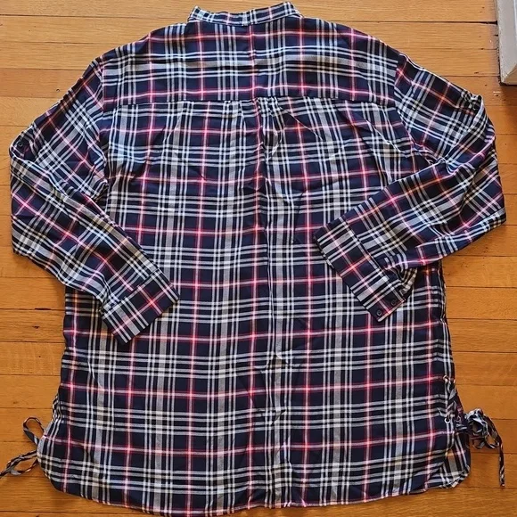 ZARA Trafaluc Collection, Plaid Relaxed Blouse, Lace Up Sides, EUC, Women's L - Picture 2 of 14